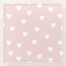 赤面ピンク(白ハート) ガラスコースター