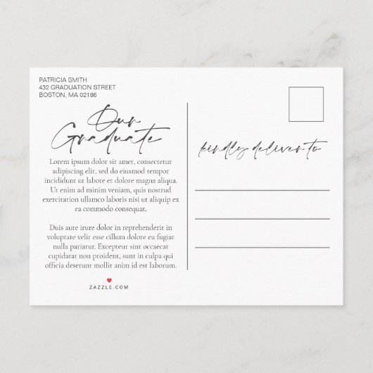 赤面ピンク&真鍮の書道写真卒業 案内ポストカード (裏面)