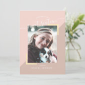 赤面ピンク&金ゴールドカラーブロックフォトスイート16 招待状 (スタンド正面)