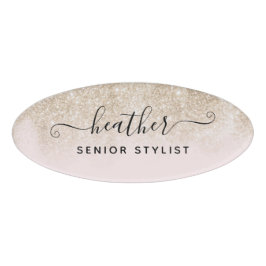 赤面ピンク&金ゴールドグリッターサロン社員 名札