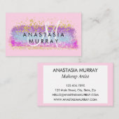 赤面ピンク&金ゴールドグリッターホワカラフルイトモノグラム 名刺 (正面/裏面)