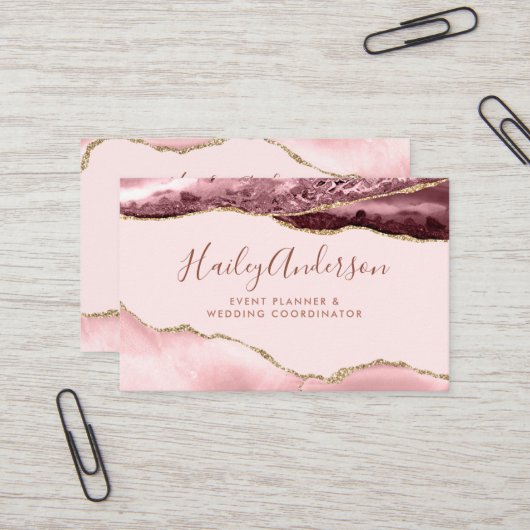 赤面ピンク&金ゴールドグリッター水カラーギルド瑪瑙 名刺 (正面/裏面インサイチュ)