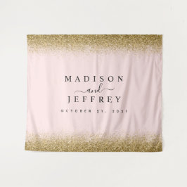 赤面ピンク&金ゴールドグリッター結婚の背景 タペストリー