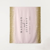 赤面ピンク&金ゴールドグリッター結婚の背景 タペストリー (正面)