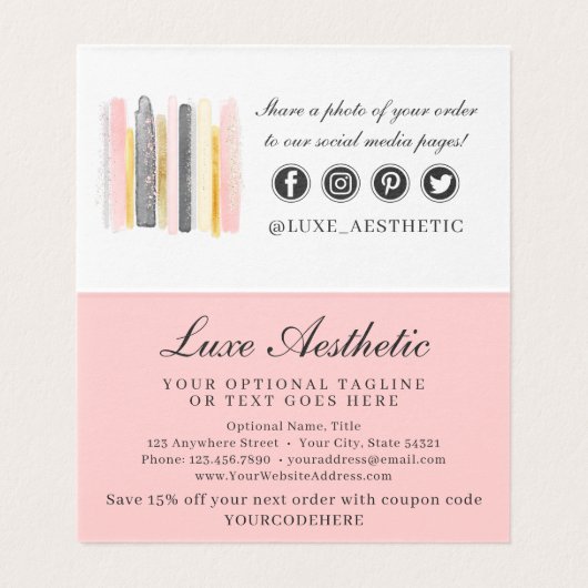 赤面ピンク&金ゴールドストロ絵を描ークシックサンキューカード (内部フラット)