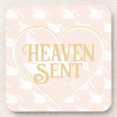 赤面ピンク&金ゴールドスワン天国ベビースシャワー送信 コースター (正面)