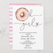 赤面ピンク&金ゴールドドーナツOHガールベビーシャワー 招待状 (正面/裏面)