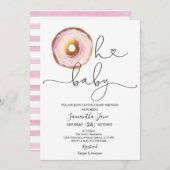 赤面ピンク&金ゴールドドーナツOHベビーベビーシャワー 招待状 (正面/裏面)