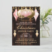 赤面ピンク&金ゴールドバウブルクリスマスディナーパーティー 招待状 (スタンド正面)