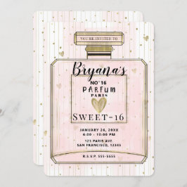 赤面ピンク&金ゴールドパリパルフムスウィート16誕生日 招待状