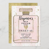 赤面ピンク&金ゴールドパリパルフムスウィート16誕生日 招待状 (正面/裏面)