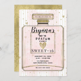 赤面ピンク&金ゴールドパリパルフムスウィート16誕生日 招待状