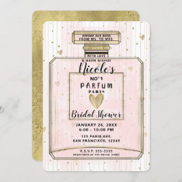 赤面ピンク&金ゴールドパリパルフムブライダルシャワー 招待状