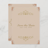 赤面ピンク&金ゴールドパールシエレガントック日付を保存 案内ポストカード (正面/裏面)