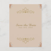 赤面ピンク&金ゴールドパールシエレガントック日付を保存 案内ポストカード (正面)