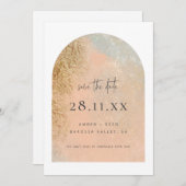 赤面ピンク&金ゴールドフェイクグリッター セーブザデート (正面/裏面)