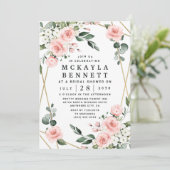 赤面ピンク&金ゴールドフローラグリーンブライダルシャワー 招待状 (スタンド正面)