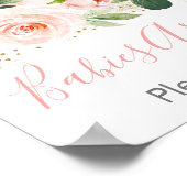 赤面ピンク&金ゴールドフローラベビーシャワートリートサイン ポスター (角)