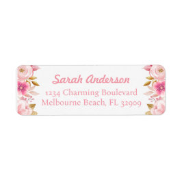 赤面ピンク&金ゴールドフローラベビーシャワー住所 シール