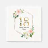 赤面ピンク&金ゴールドフローラ18誕生日カスタム スタンダードカクテルナプキン (正面)