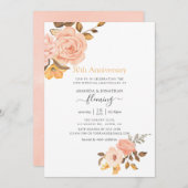 赤面ピンク&金ゴールドフローラ50結婚周年記念 招待状 (正面/裏面)