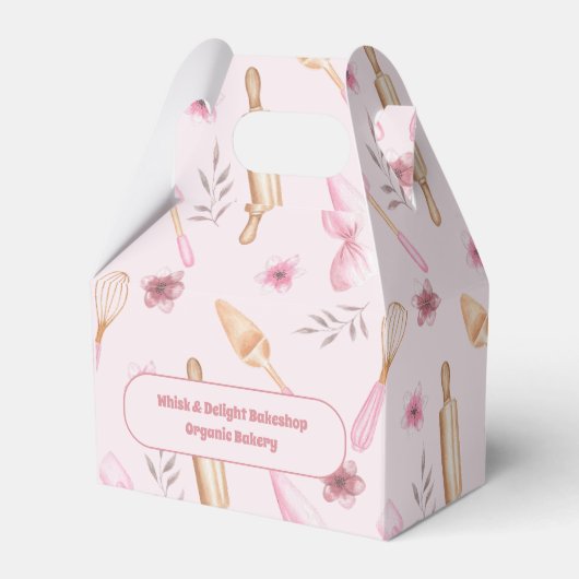 赤面ピンク&金ゴールドベーキング&料理用具ベーカリー フェイバーボックス (正面サイド)