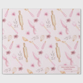 赤面ピンク&金ゴールドベーキング&料理用具ベーカリー ラッピングペーパー (フラット)