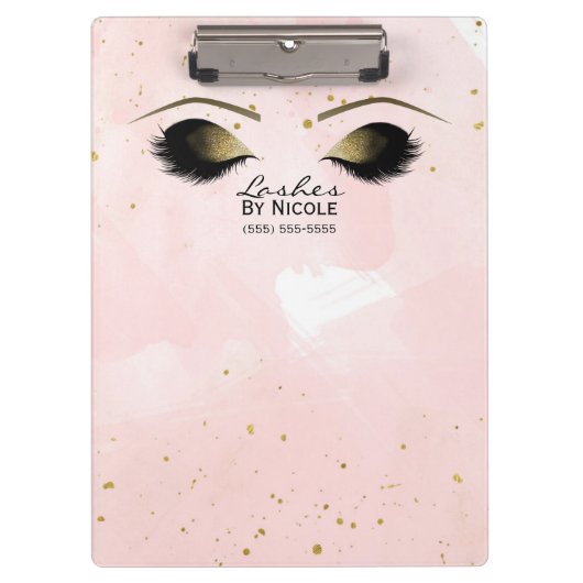 赤面ピンク&金ゴールドメイクアップ目まぶしパーソナライズされた クリップボード (正面)