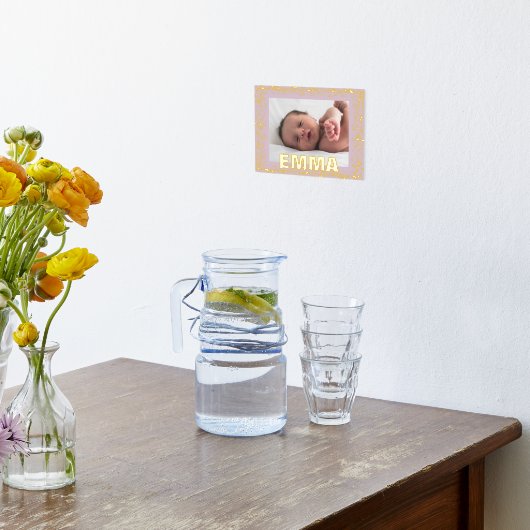 赤面ピンク |金ゴールドモダンテクスチャのフォトフレーム 箔ポスター (レイダウン (キッチン))