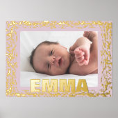 赤面ピンク |金ゴールドモダンテクスチャのフォトフレーム 箔ポスター (正面)