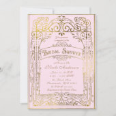 赤面ピンク&金ゴールドヴィンテージビクトリアンブライダルシャワー 招待状 (正面)