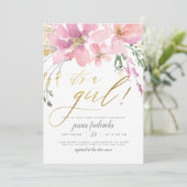 赤面ピンク&金ゴールド女の子フローラベビーシャワー 招待状 (スタンド正面)