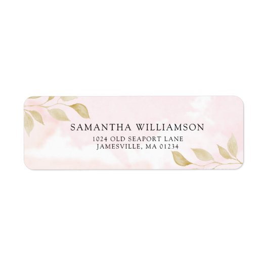 赤面ピンク&金ゴールド植物学差出人住所ラベル ラベル (正面)