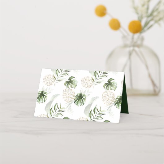 赤面ピンク、金ゴールド熱帯緑結婚病 プレイスカード (裏面)