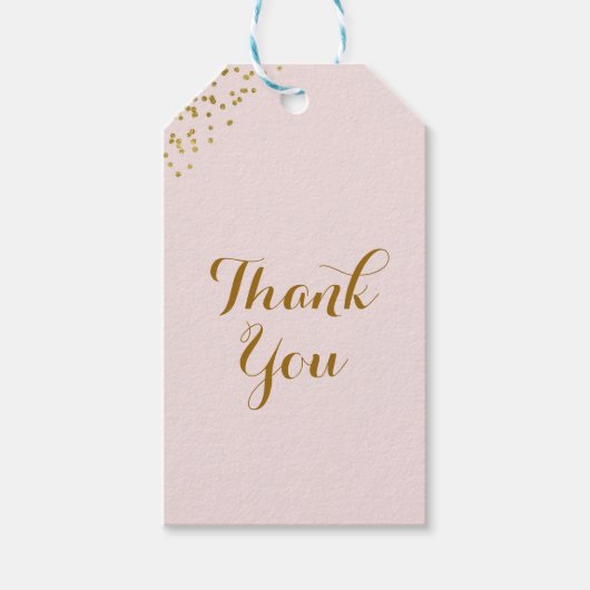 赤面ピンク&金ゴールド紙吹雪コーナーズグラムシックな好意 ギフトタグ (正面)