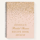 赤面ピンク&金ゴールド紙吹雪ブライダルシャワーレシピ ノートブック (正面)