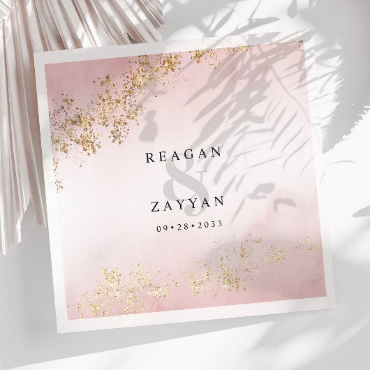 赤面ピンク&金ゴールド結婚ズ スタンダードカクテルナプキン