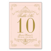 赤面ピンク&金ゴールド華美スワールブライダルシャワー テーブルナンバー (裏面)
