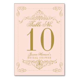 赤面ピンク&金ゴールド華美スワールブライダルシャワー テーブルナンバー