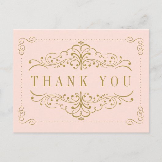 赤面ピンク&金ゴールド華美スワールブライダルシャワー ポストカード (正面)