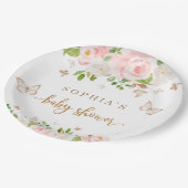 赤面ピンク、金ゴールド蝶の赤ちゃんシャワー ペーパープレート (アングル)