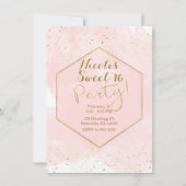 赤面ピンク&金ゴールド（ばちゃばちゃ）跳ねるモダンスウィート16パーティー 招待状 (正面)