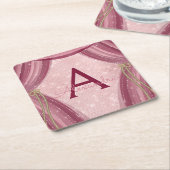 赤面ピンク、金ゴールド、ブルゴーニュ女子誕生日 スクエアペーパーコースター (アングル)