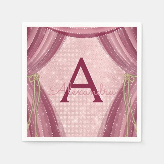 赤面ピンク、金ゴールド、ブルゴーニュ女子誕生日 スタンダードカクテルナプキン (正面)