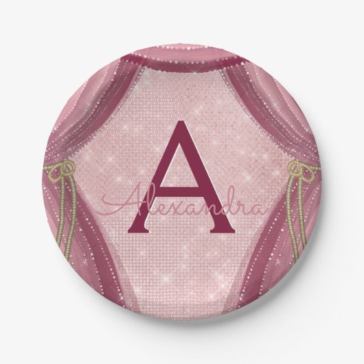 赤面ピンク、金ゴールド、ブルゴーニュ女子誕生日 ペーパープレート (正面)