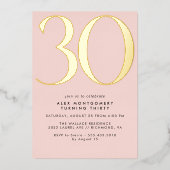赤面ピンク&金ゴールド |モダン 30ガーリーth Birthday 箔招待状 (正面)