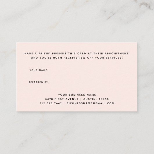 赤面ピンク、黒い文字とハート| 紹介カード (裏面)