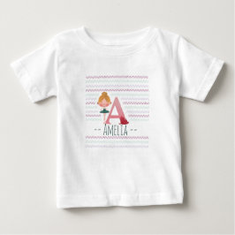赤面ピンク"A"モノグラムバレリーナ ベビーTシャツ