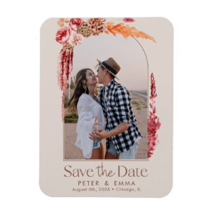赤面ピンク Boho Save the Date Pampas Grass Photo マグネット