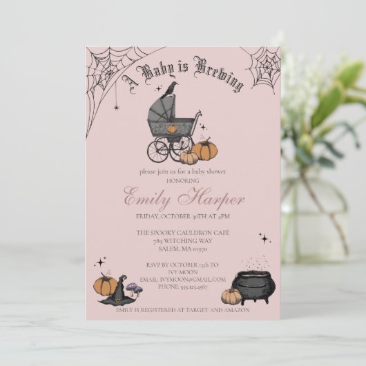 赤面ピンクAベビーは赤ちゃんシャワーを醸造している 招待状 (スタンド正面)